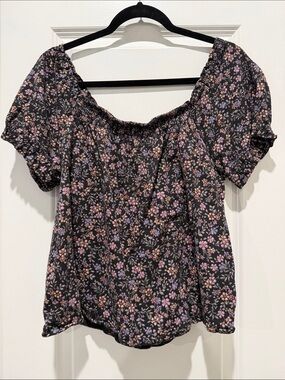 Lucky Brand Black Floral Off-Shoulder Top